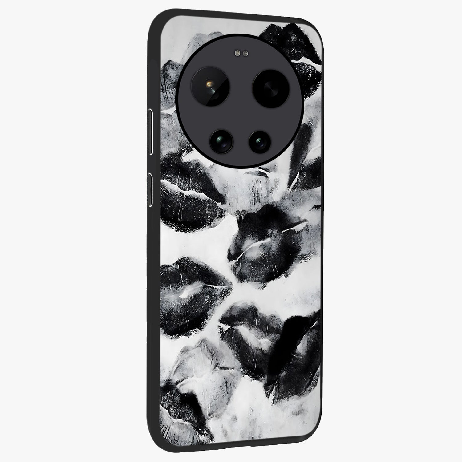 Midnight Kiss Marks Glass Case upright view showcasing stylish kiss mark artwork with trendy romantic theme.