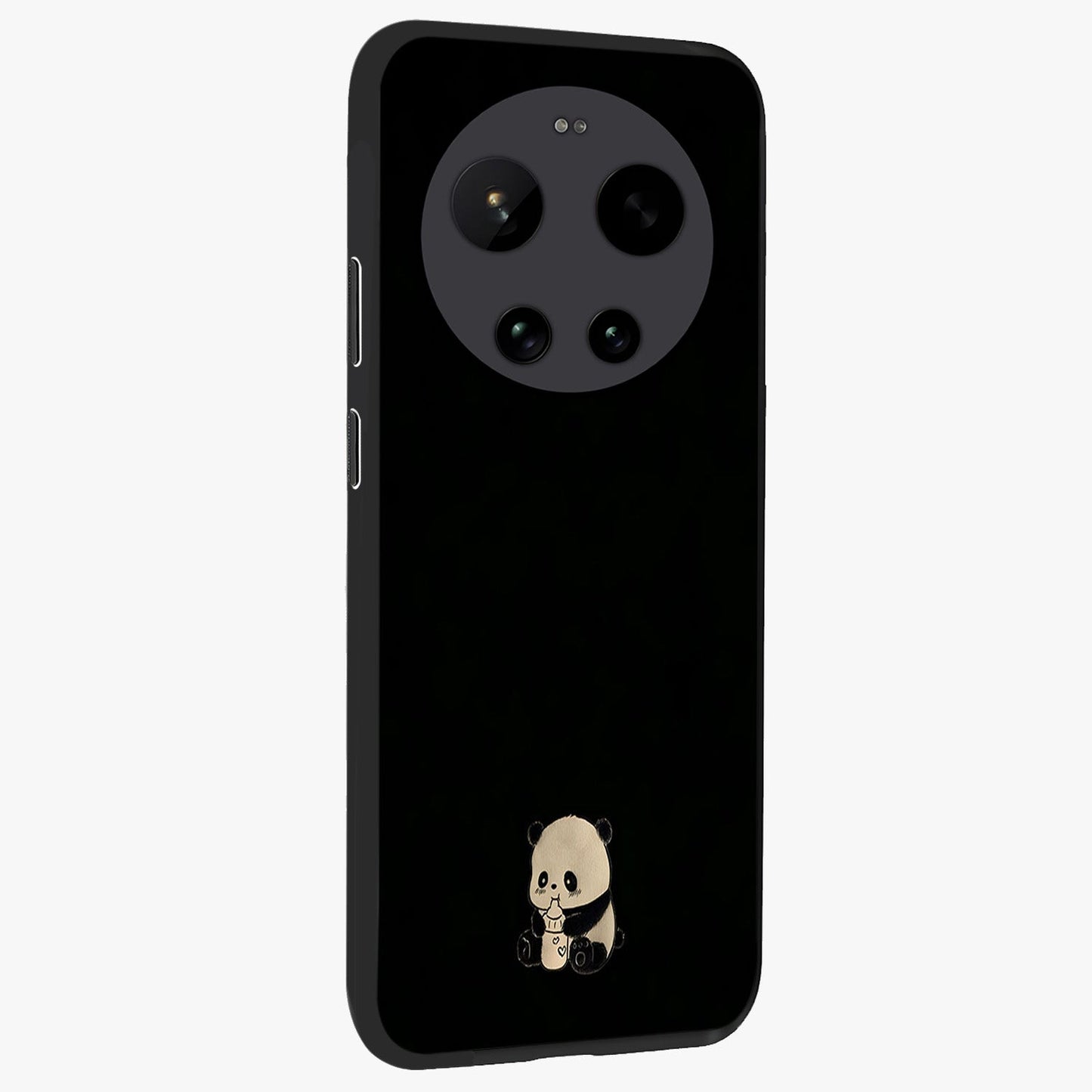 Midnight Panda Love Glass Case upright view showcasing charming panda artwork with playful romantic theme.