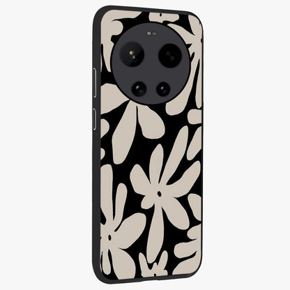 Monochrome Petal Dance Glass Case upright view showcasing artistic floral pattern with stylish monochrome theme.