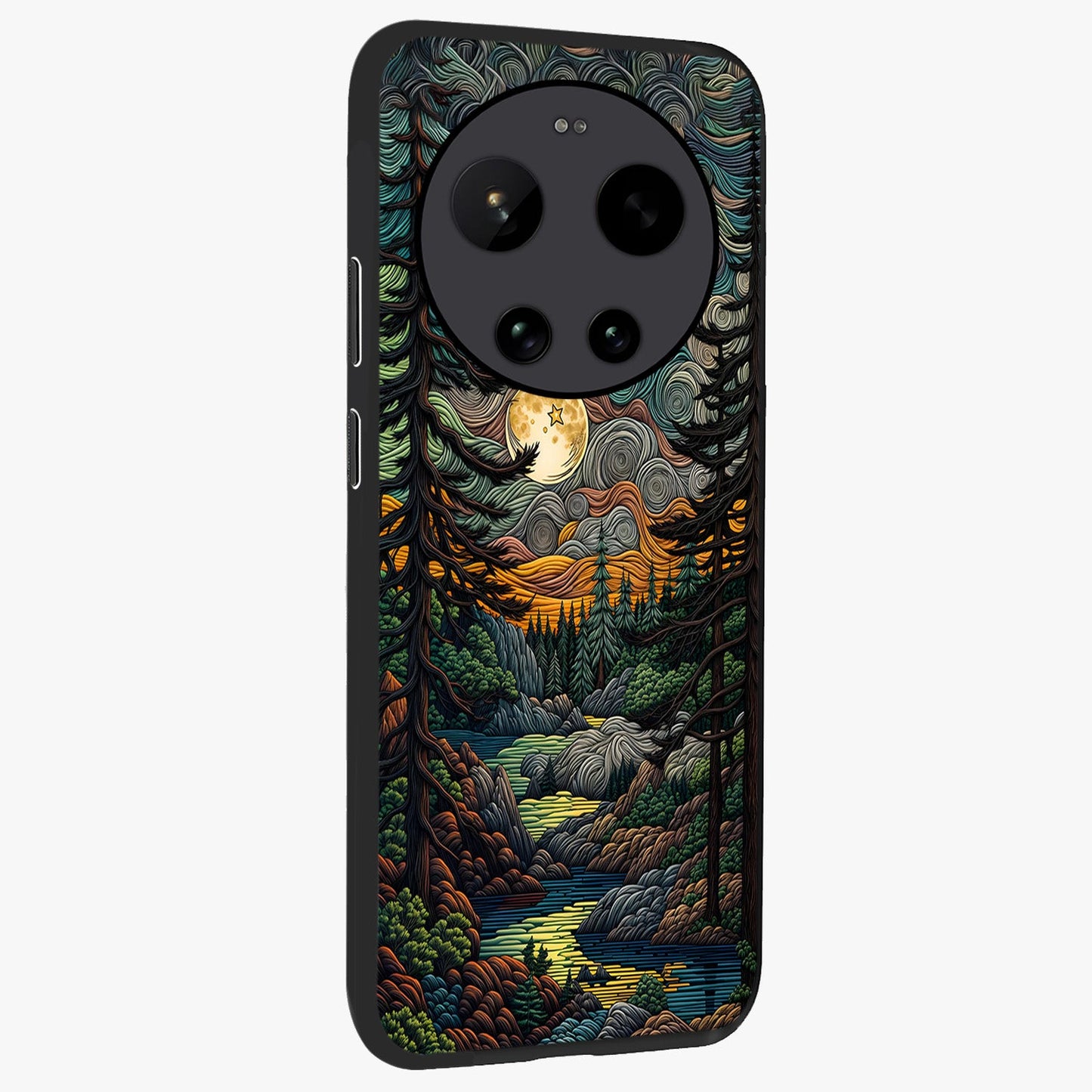 Moonlight Forest Dream Glass Case upright view showcasing magical forest artwork with calm night theme.