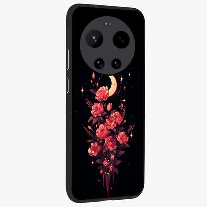 Moonlit Floral Elegance Glass Case upright view showcasing delicate floral artwork with refined night inspired theme.