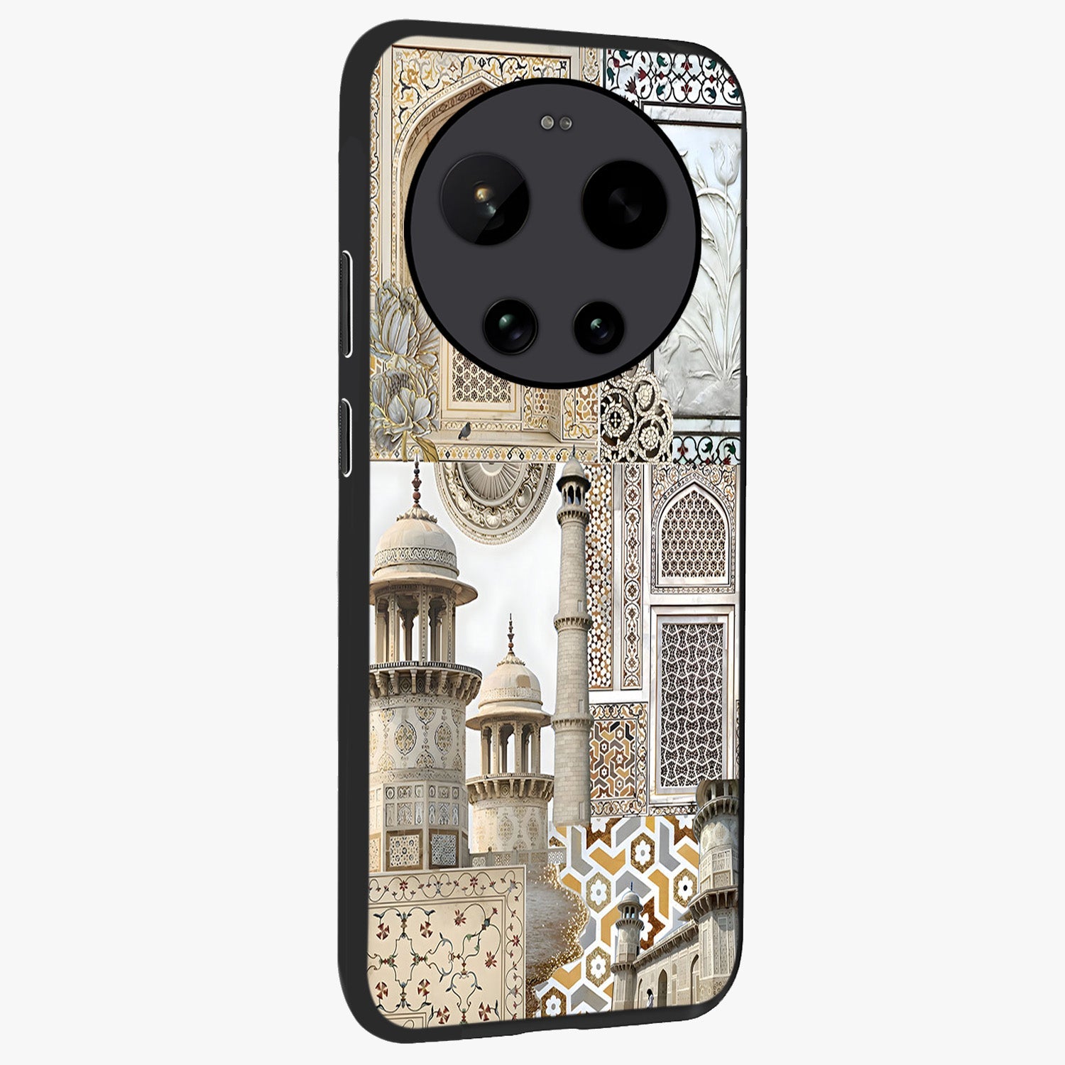 Mughal Marble Legacy Glass Case upright view showcasing ornate Mughal design with luxurious traditional theme.