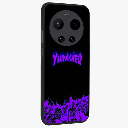 Neon Flame Riot Glass Case upright view showcasing dynamic flame artwork with energetic neon theme.