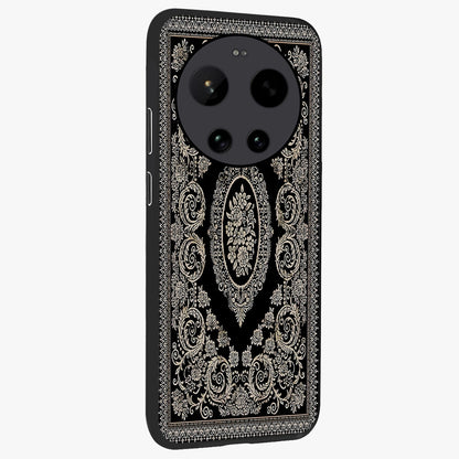 Noir Bloom Elegance Glass Case upright view showcasing graceful floral artwork with luxurious dark theme.
