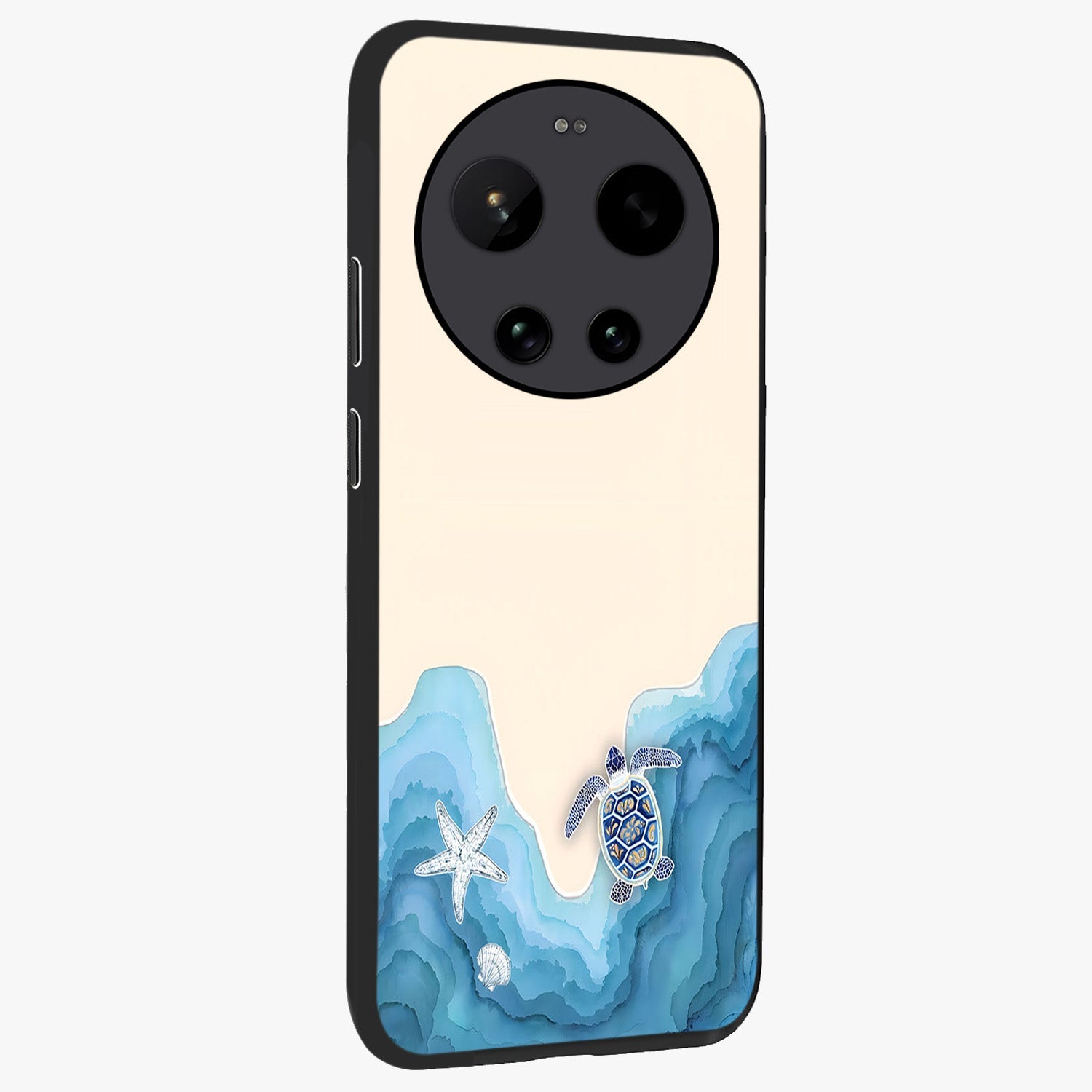 Ocean Drift Turtle Glass Case upright view showcasing calm underwater turtle artwork with nature inspired theme.