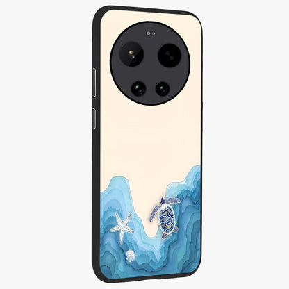 Ocean Drift Turtle Glass Case upright view showcasing calm underwater turtle artwork with nature inspired theme.