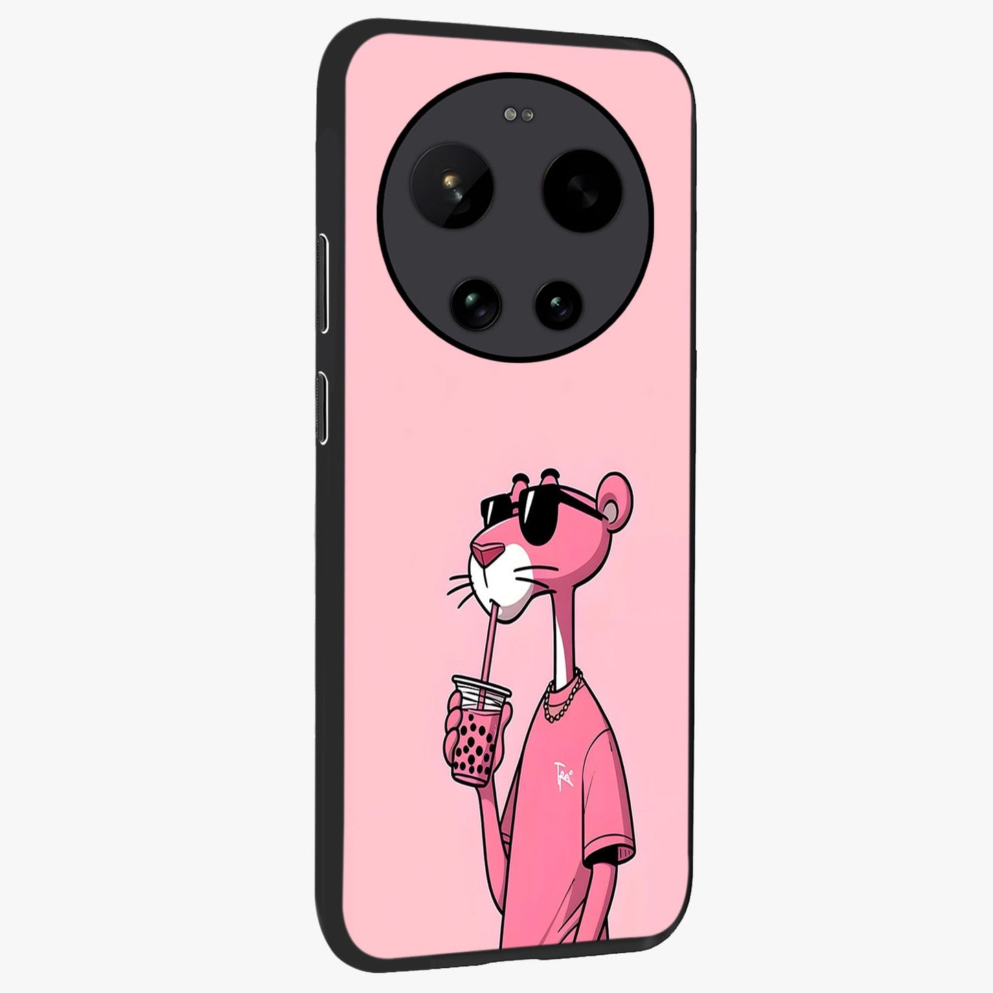Pink Panther Glass Case upright view showcasing fun animated artwork with stylish retro cartoon theme.