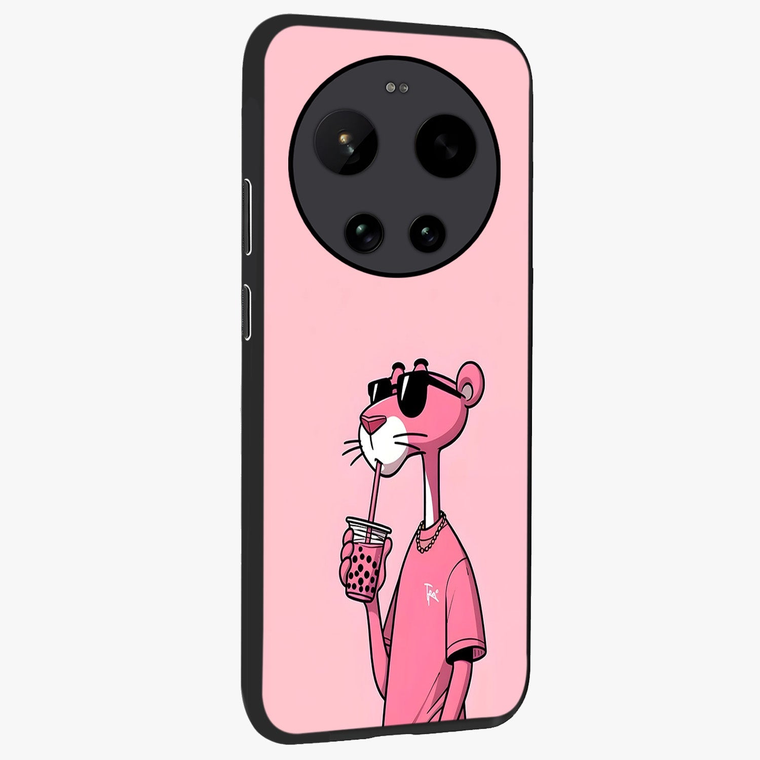 Pink Panther Glass Case upright view showcasing fun animated artwork with stylish retro cartoon theme.
