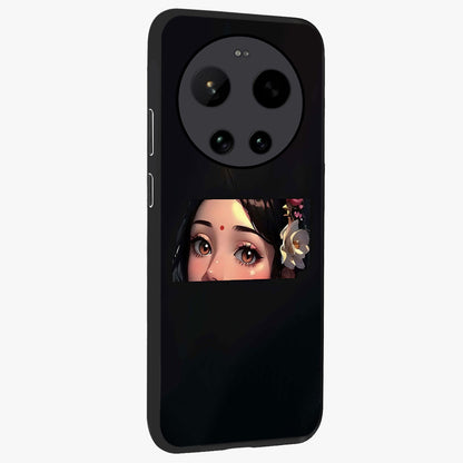 Radha Divine Embrace Glass Case upright view showcasing sacred Radha themed artwork with peaceful devotional style.