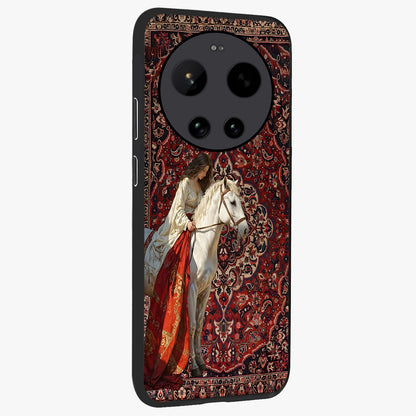 Royal Rider Tapestry Glass Case upright view showcasing detailed rider artwork with classic tapestry theme.