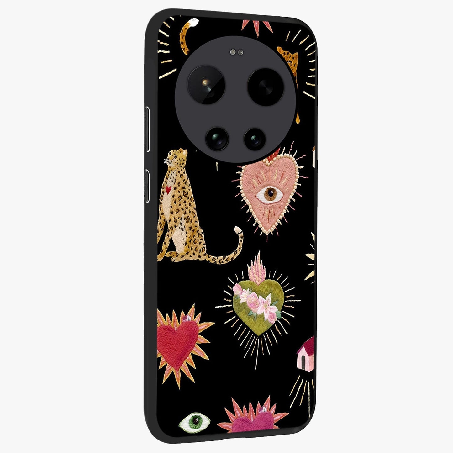 Sacred Jungle Heart Glass Case upright view showcasing vibrant jungle artwork with symbolic heart theme.