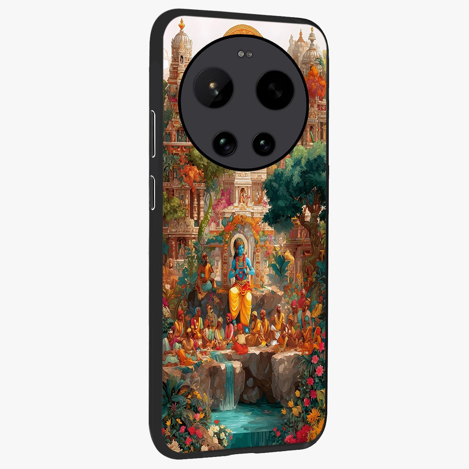 Sacred Sunlight Gods Glass Case upright view showcasing glowing divine artwork with sacred mythological theme.