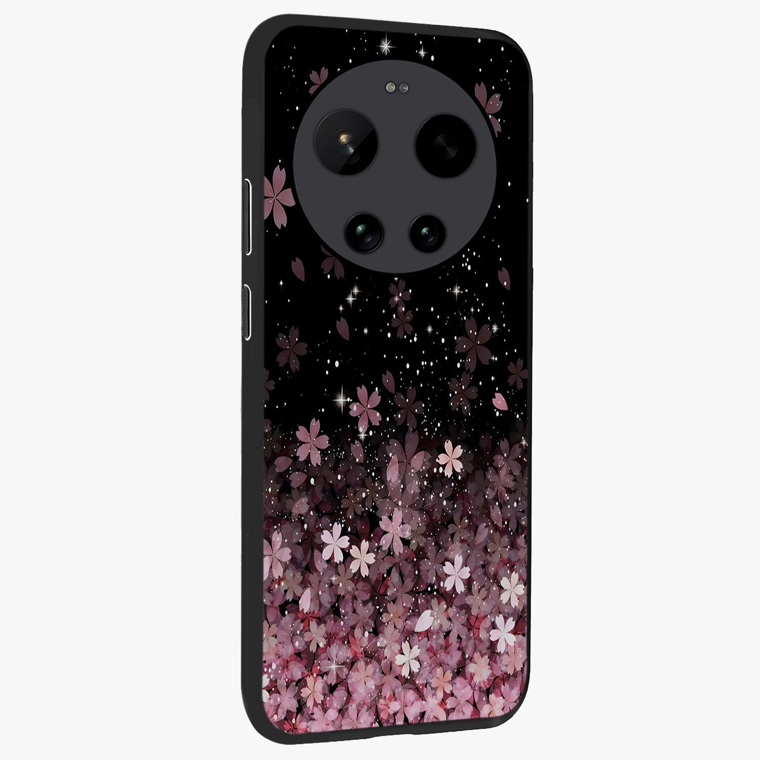 Small Starry Flowers Glass Case upright view showcasing charming floral artwork with dreamy starry theme.