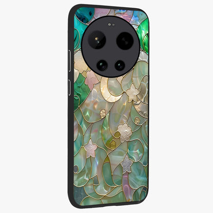 Stained Sunrise Glow Glass Case upright view showcasing colorful sunrise artwork with warm morning theme.