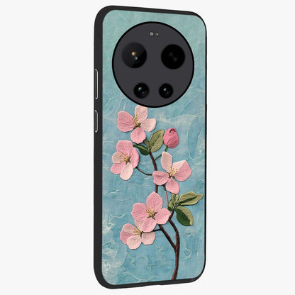 Threaded Blossom Breeze Glass Case upright view showcasing graceful flower artwork with calm botanical theme.
