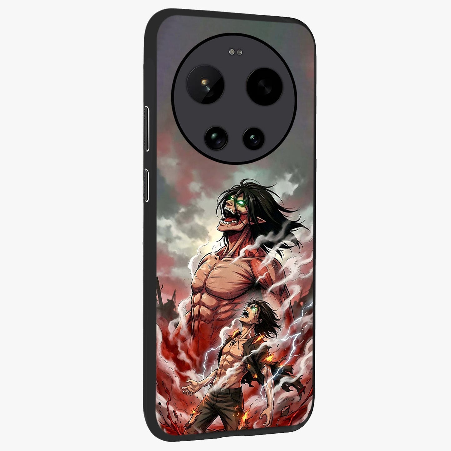 Titan Awakening Fury Glass Case upright view showcasing intense titan artwork with epic fantasy theme.