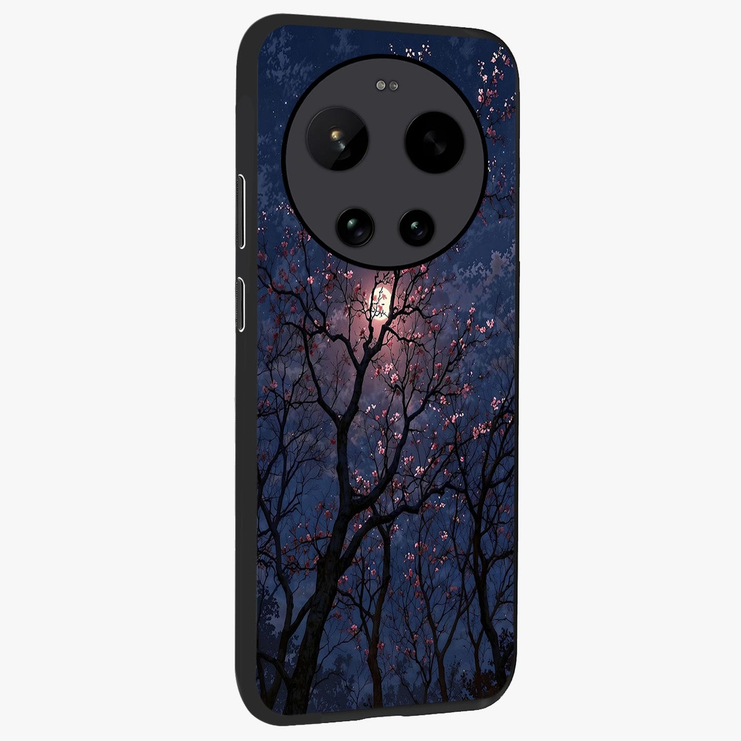 Twilight Sakura Serenade Glass Case upright view showcasing beautiful cherry blossom artwork with serene evening theme.