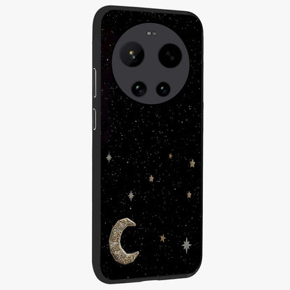 Twinkle Star With Half Moon Glass Case upright view showcasing glowing cosmic artwork with dreamy night theme.