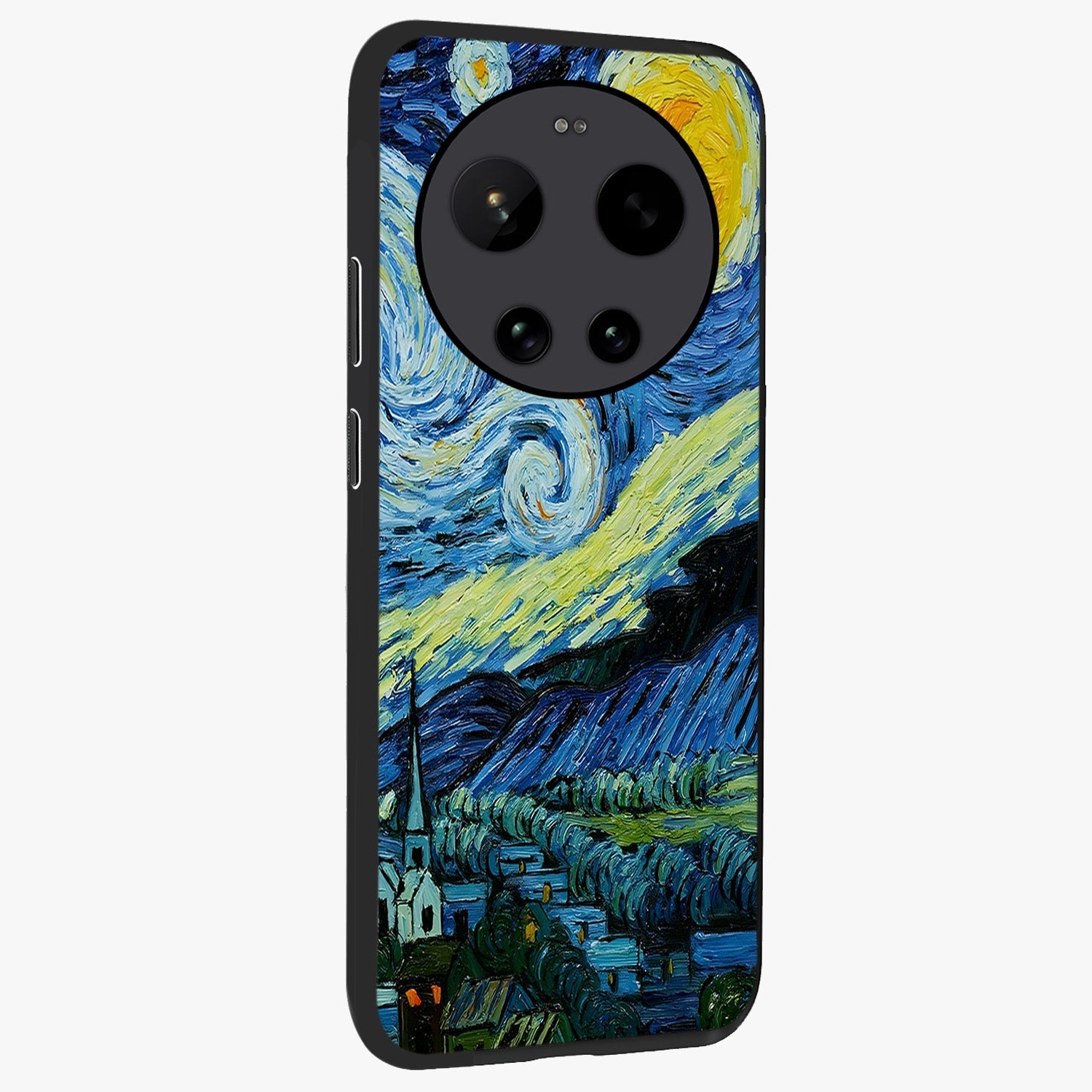 Van Gogh Art Glass Case upright view showcasing expressive painting style artwork with timeless artistic theme.