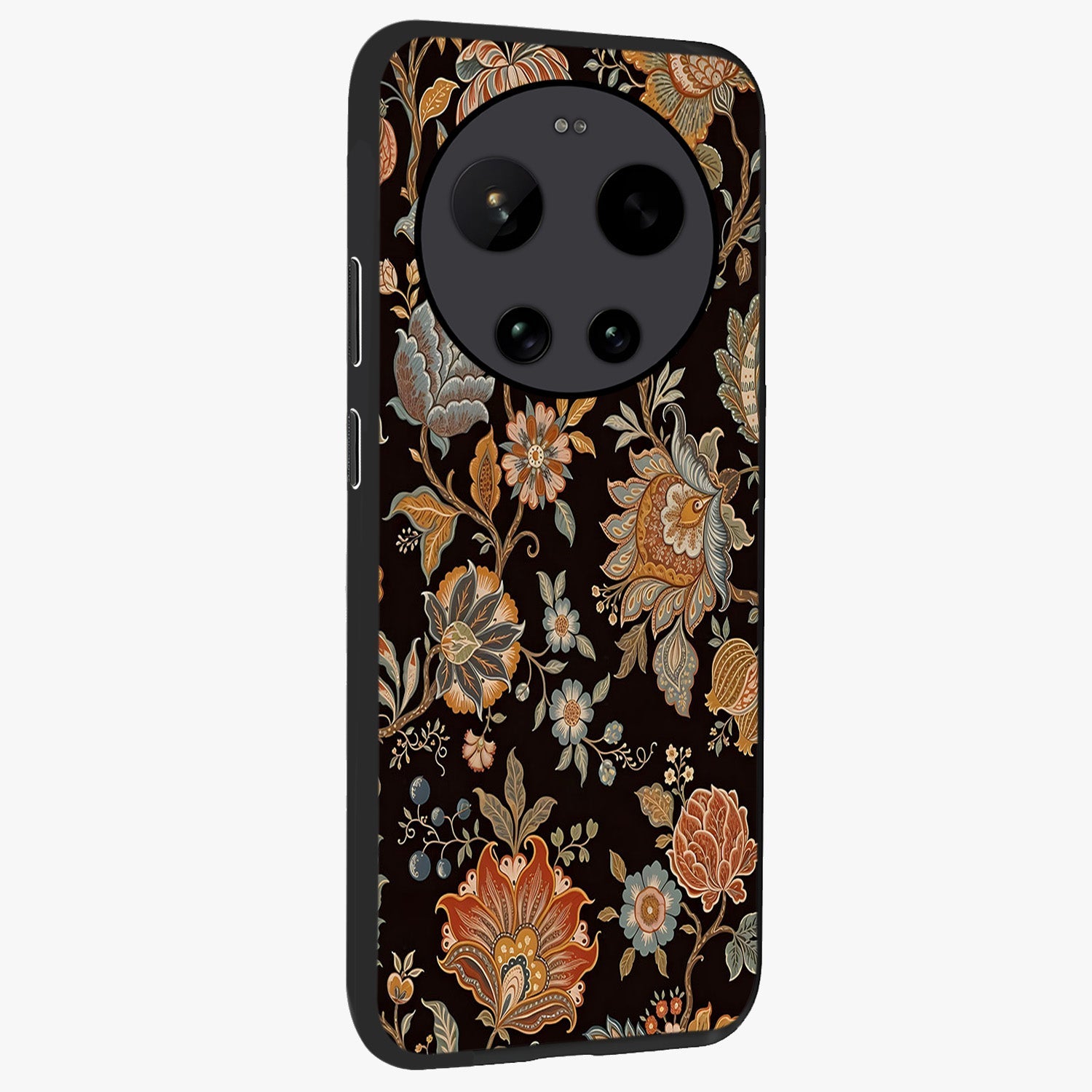 Vintage Floral Dream Glass Case upright view showcasing delicate floral artwork with timeless vintage theme.