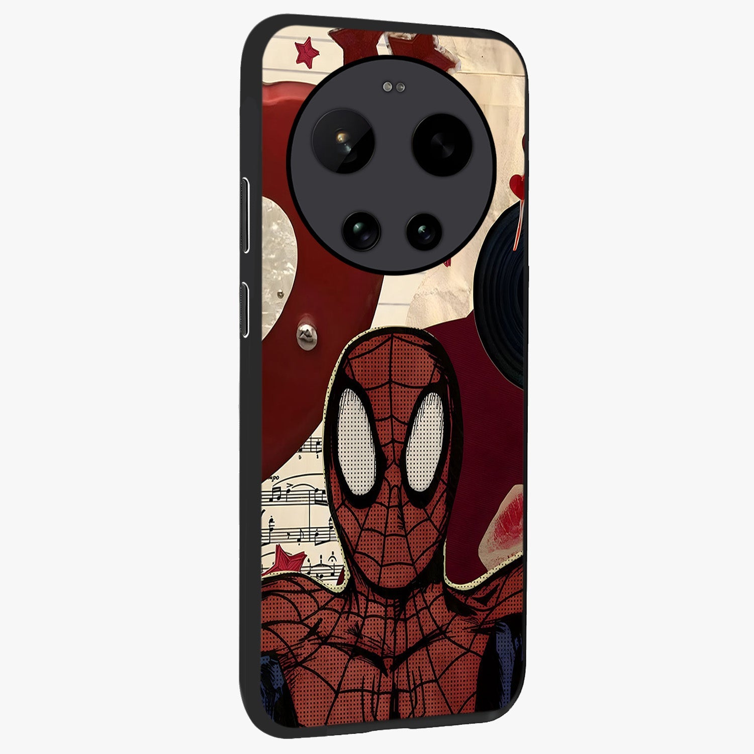 Web Warrior Vibes Glass Case upright view showcasing energetic superhero artwork with bold action theme.