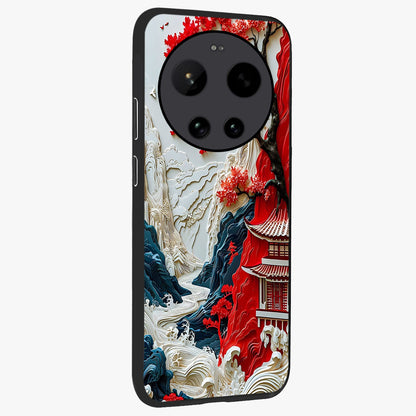 Whispers Of Sakura Waves Glass Case upright view showcasing delicate cherry blossom artwork with elegant nature theme.
