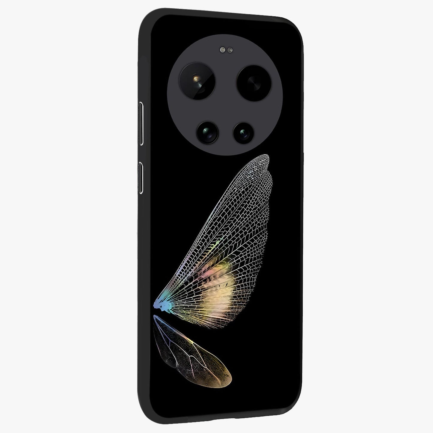 Whispers Of Wings Glass Case upright view showcasing elegant wing artwork with light airy theme.