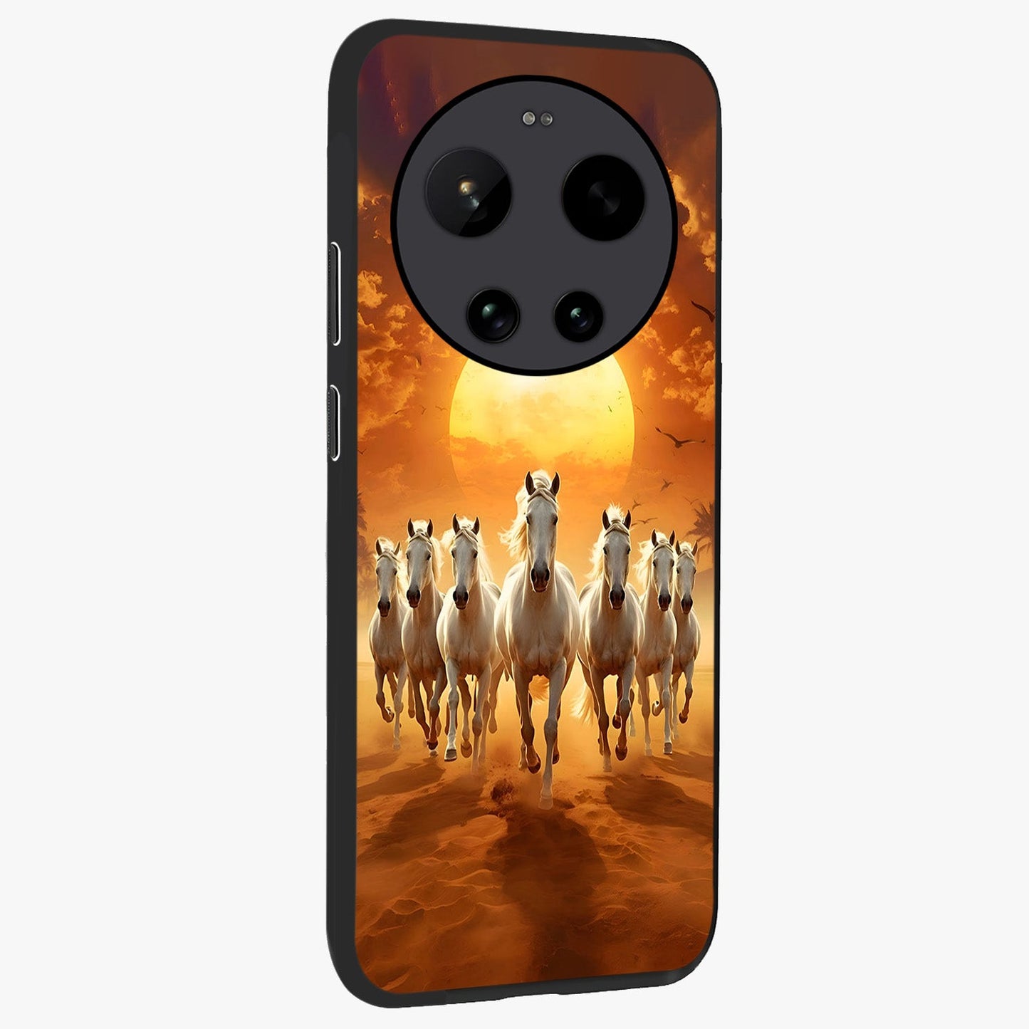 Wild Sunset Majesty Glass Case upright view showcasing dramatic sunset artwork with bold nature theme.