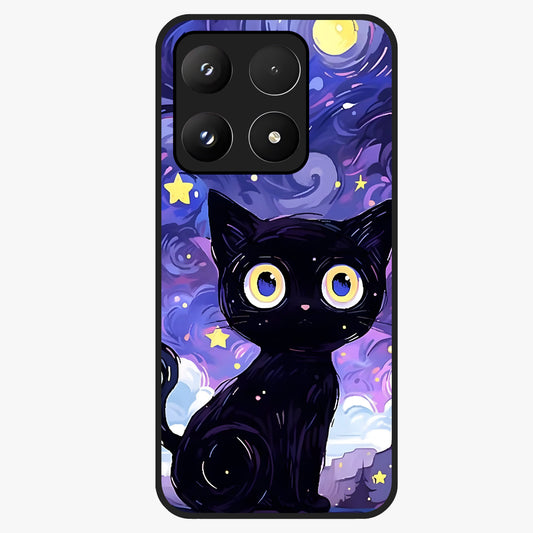 Abstract Cat Art Glass Case showing flat back view with artistic cat illustration and glossy glass finish.