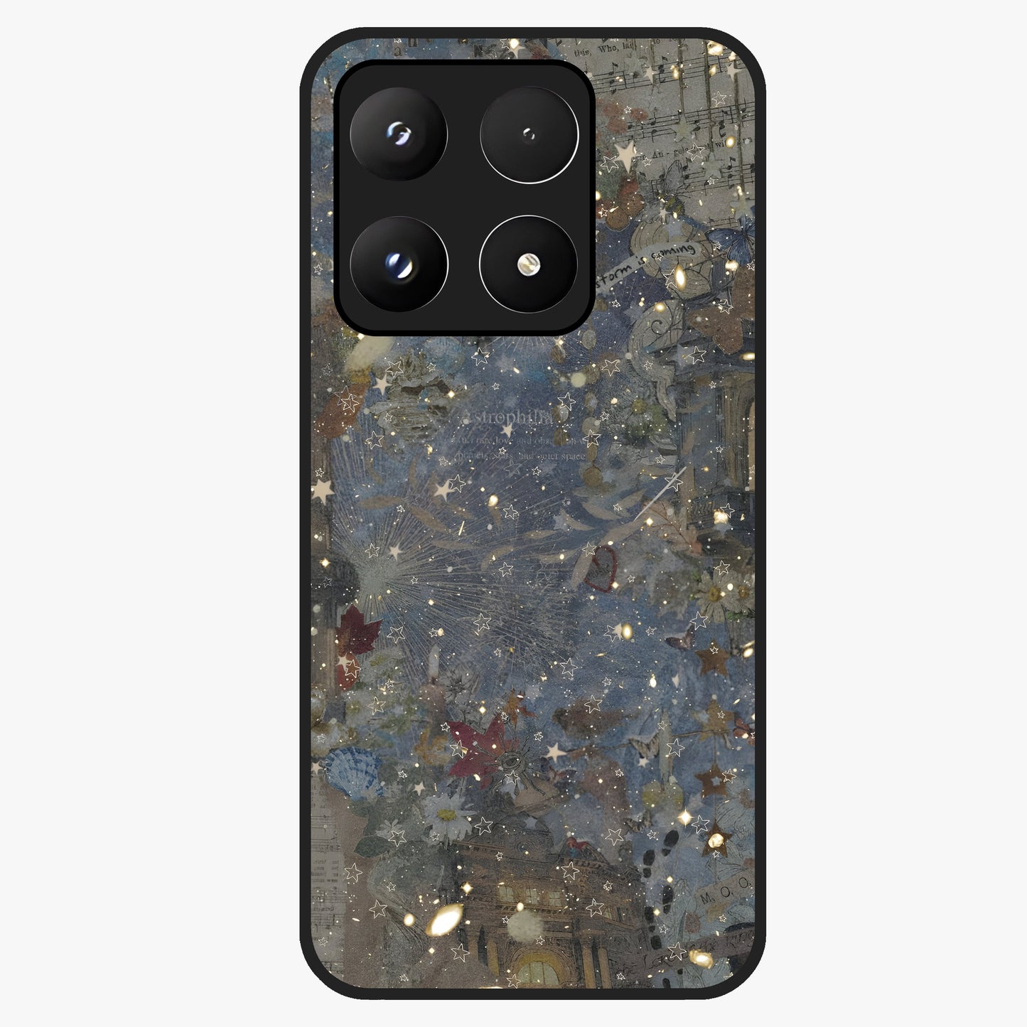 Aesthetic Astrolophia Glass Case showing flat back view with dreamy aesthetic design and glossy glass finish.