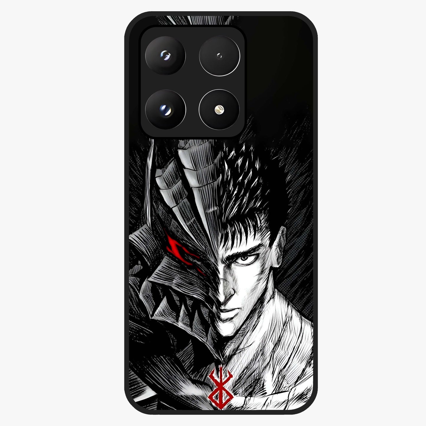 Berserker Blood Oath Glass Case showing flat back view with fierce warrior inspired artwork and glossy glass finish.