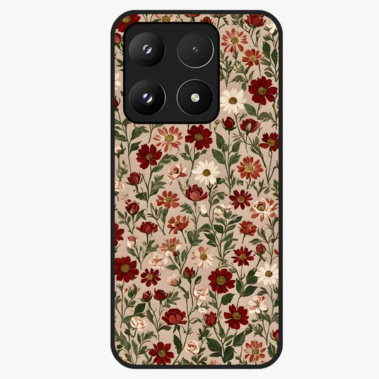 Biege Flower With Leaf Glass Case showing flat back view with soft beige floral artwork and glossy glass finish.