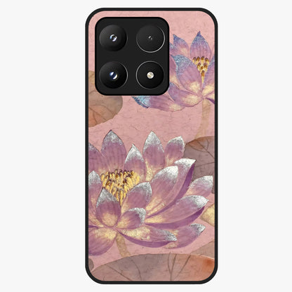 Blossom Mist Lotus Glass Case showing flat back view with serene lotus blossom artwork and glossy glass finish.