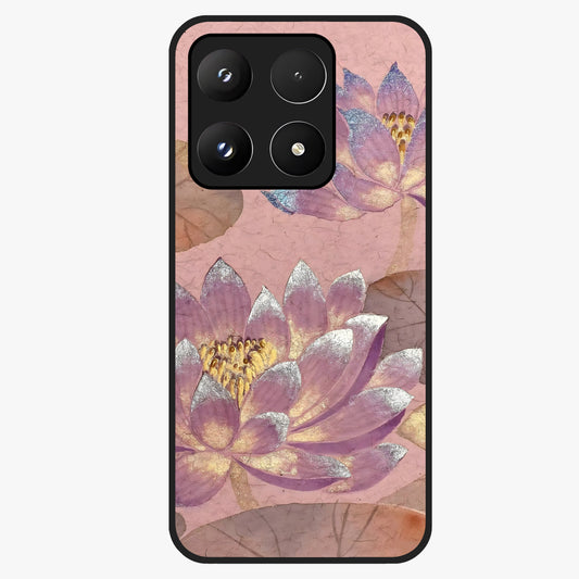 Blossom Mist Lotus Glass Case showing flat back view with serene lotus blossom artwork and glossy glass finish.