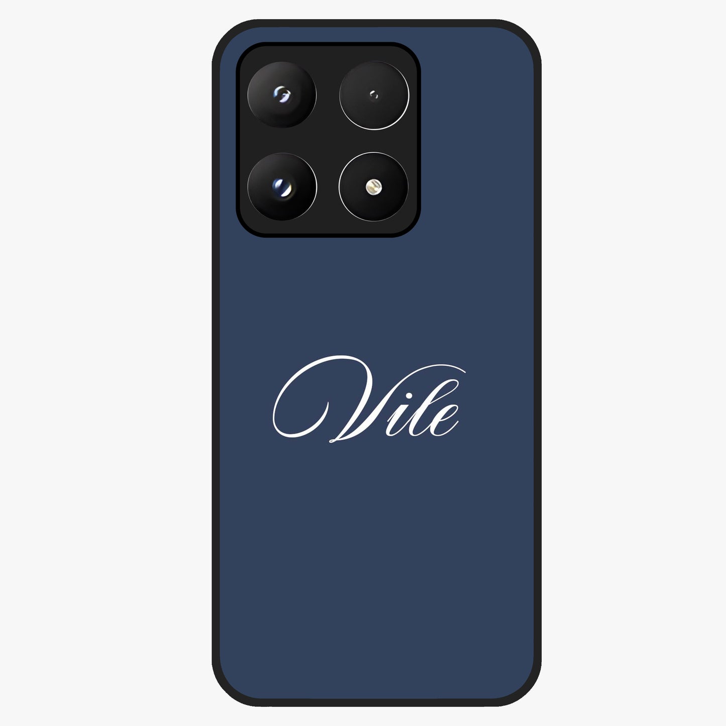 Blue Background Personalized Custom Name Glass Case showing flat back view with minimal blue background and custom name design.