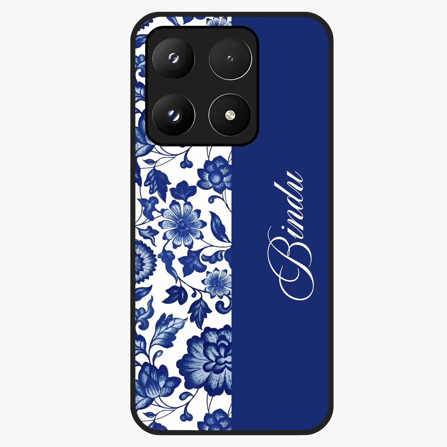 Blue Vintage Floral Pattern Glass Case upright view showcasing timeless floral illustration with vintage inspired style.