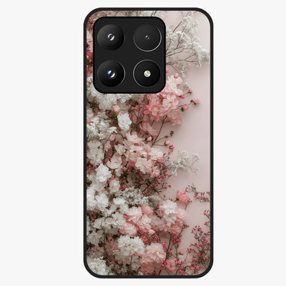 Blush Blossom Cloud Glass Case showing flat back view with dreamy blush cloud blossom artwork and glossy glass finish.