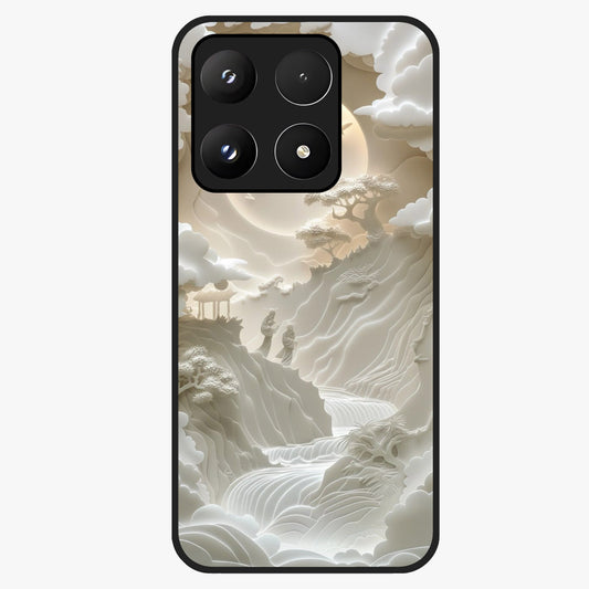 Celestial Origami Glass Case showing flat back view with artistic origami inspired celestial artwork and glossy glass finish.