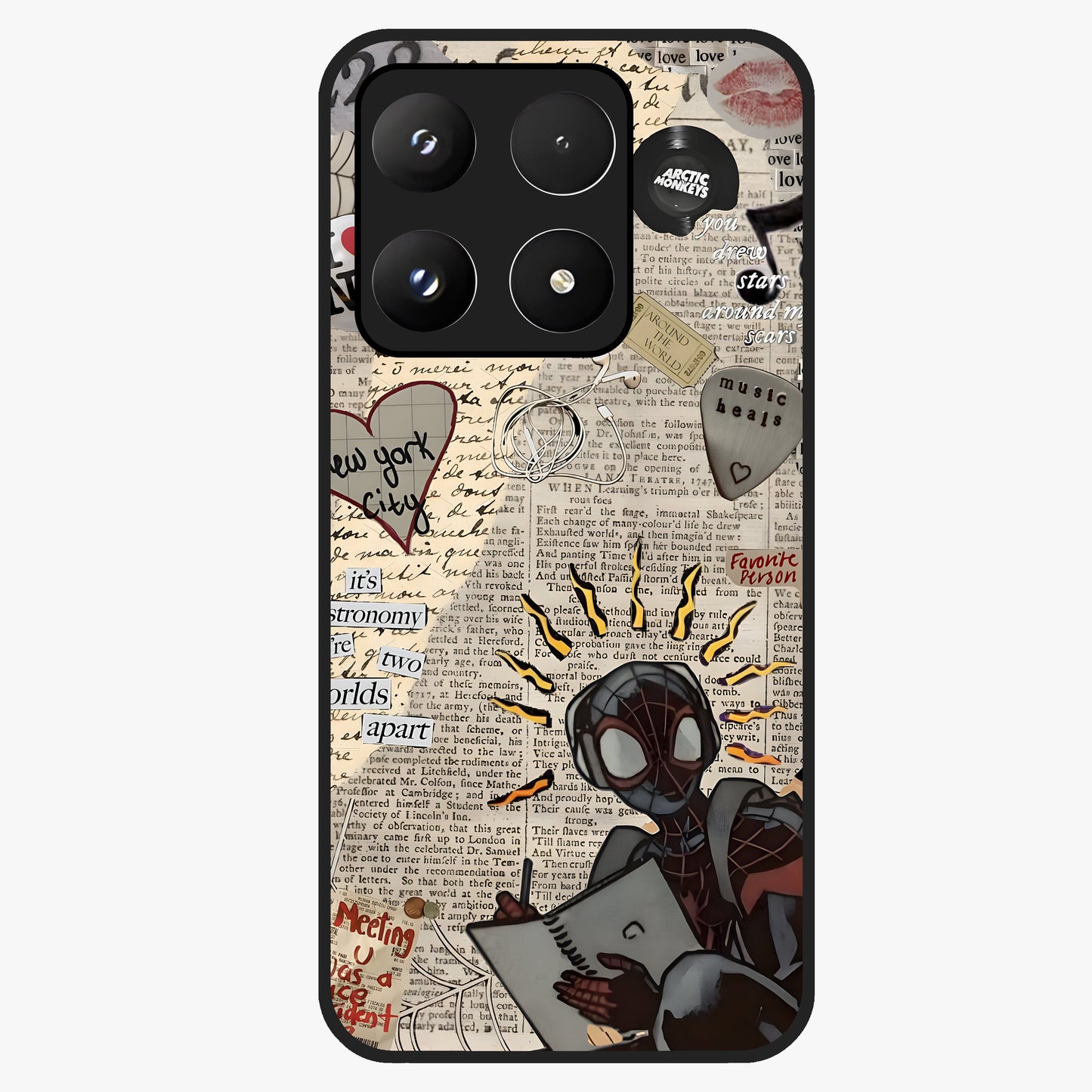 City Dream Sketch Glass Case showing flat back view with artistic city skyline sketch artwork and glossy glass finish.