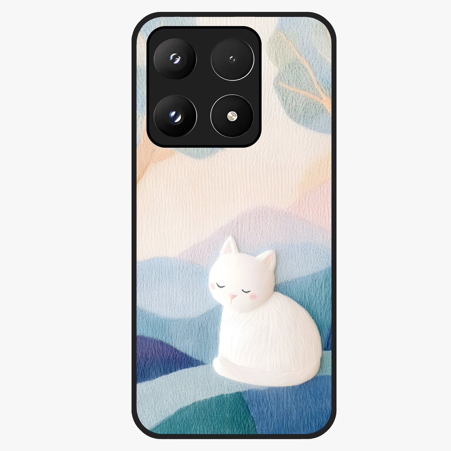 Cotton Dream Cat Glass Case showing flat back view with soft dreamy cat artwork and glossy glass finish.