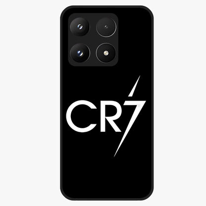 Cr7 Elite Strike Glass Case showing flat back view with dynamic football inspired artwork and glossy glass finish.