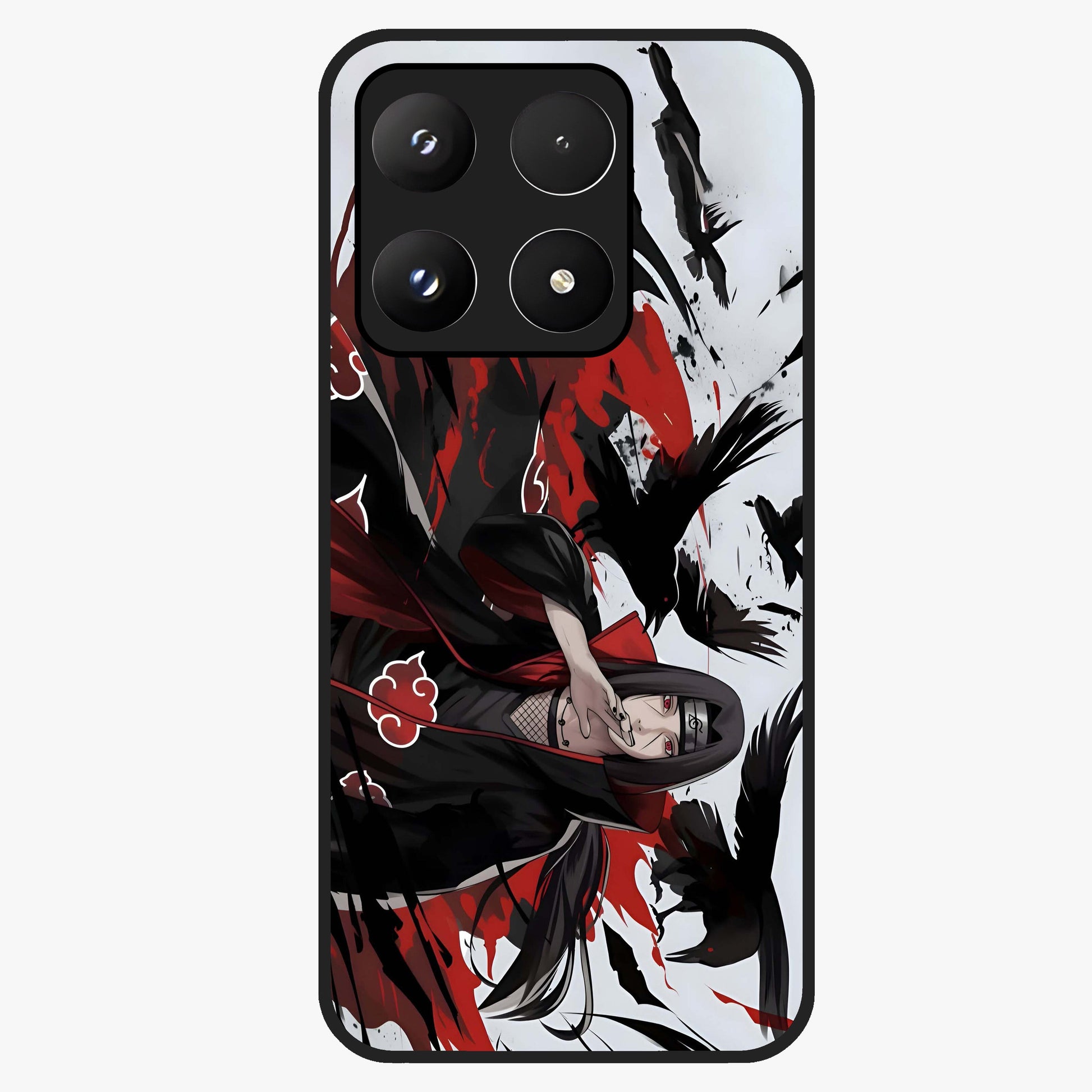 Crimson Crow Illusion Glass Case showing flat back view with artistic crow illusion artwork and glossy glass finish.