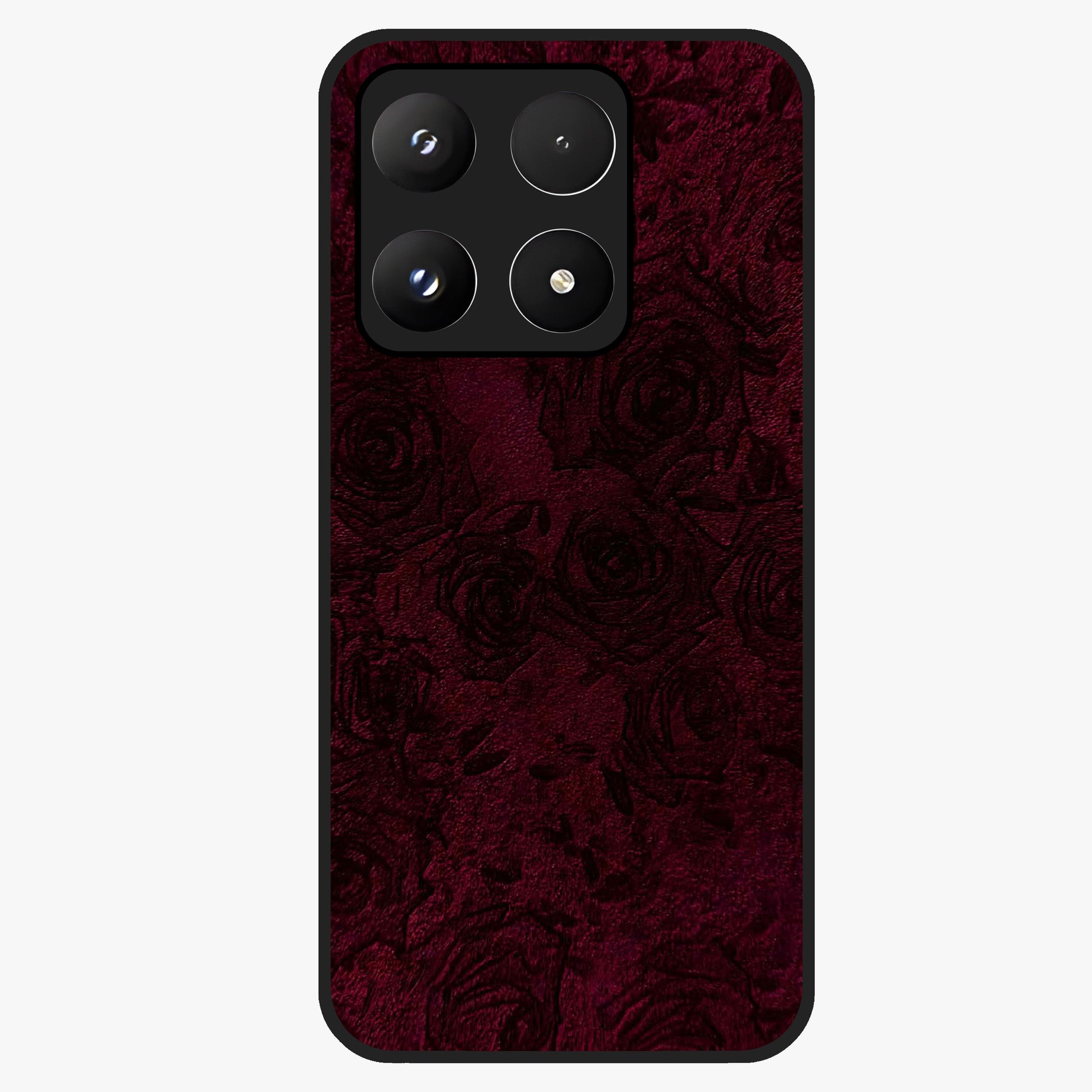 Crimson Fade Flow Glass Case showing flat back view with flowing crimson gradient artwork and glossy glass finish.