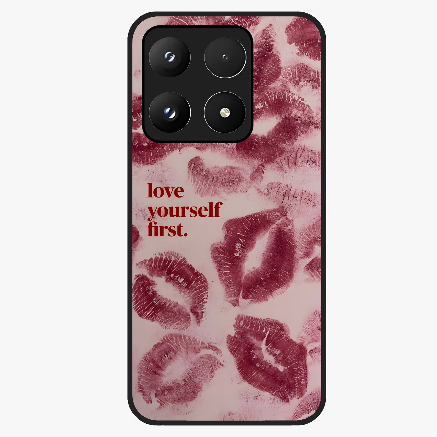 Crimson Kiss Love Glass Case showing flat back view with romantic crimson themed artwork and glossy glass finish.