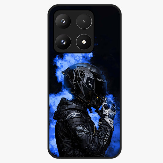 Cyber Sentinel Protocol Glass Case showing flat back view with futuristic cyber themed artwork and glossy glass finish.