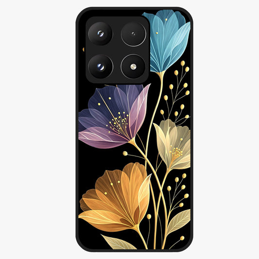 Delicate Multicolor Flowers Glass Case showing flat back view with vibrant floral artwork and glossy glass finish.
