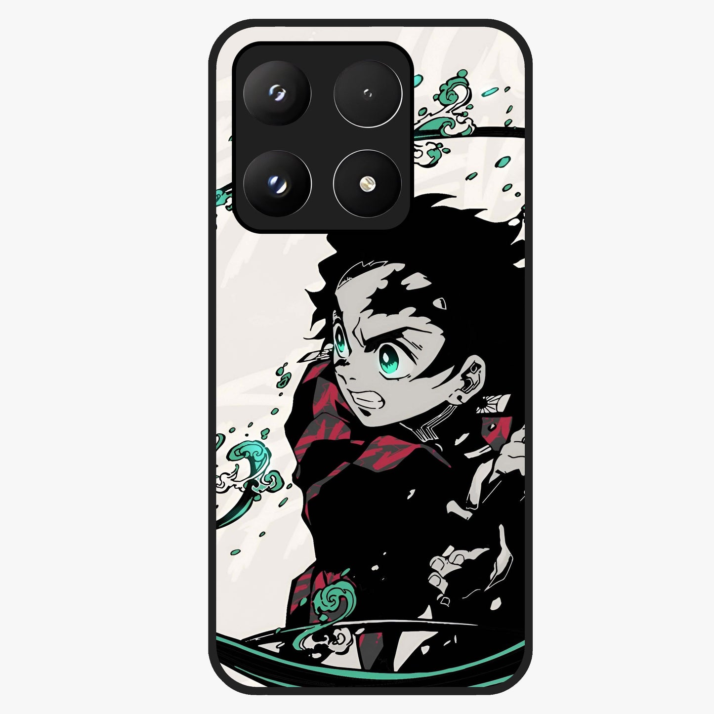 Demon Slayer Glass Case showing flat back view with bold anime inspired artwork and glossy glass finish.