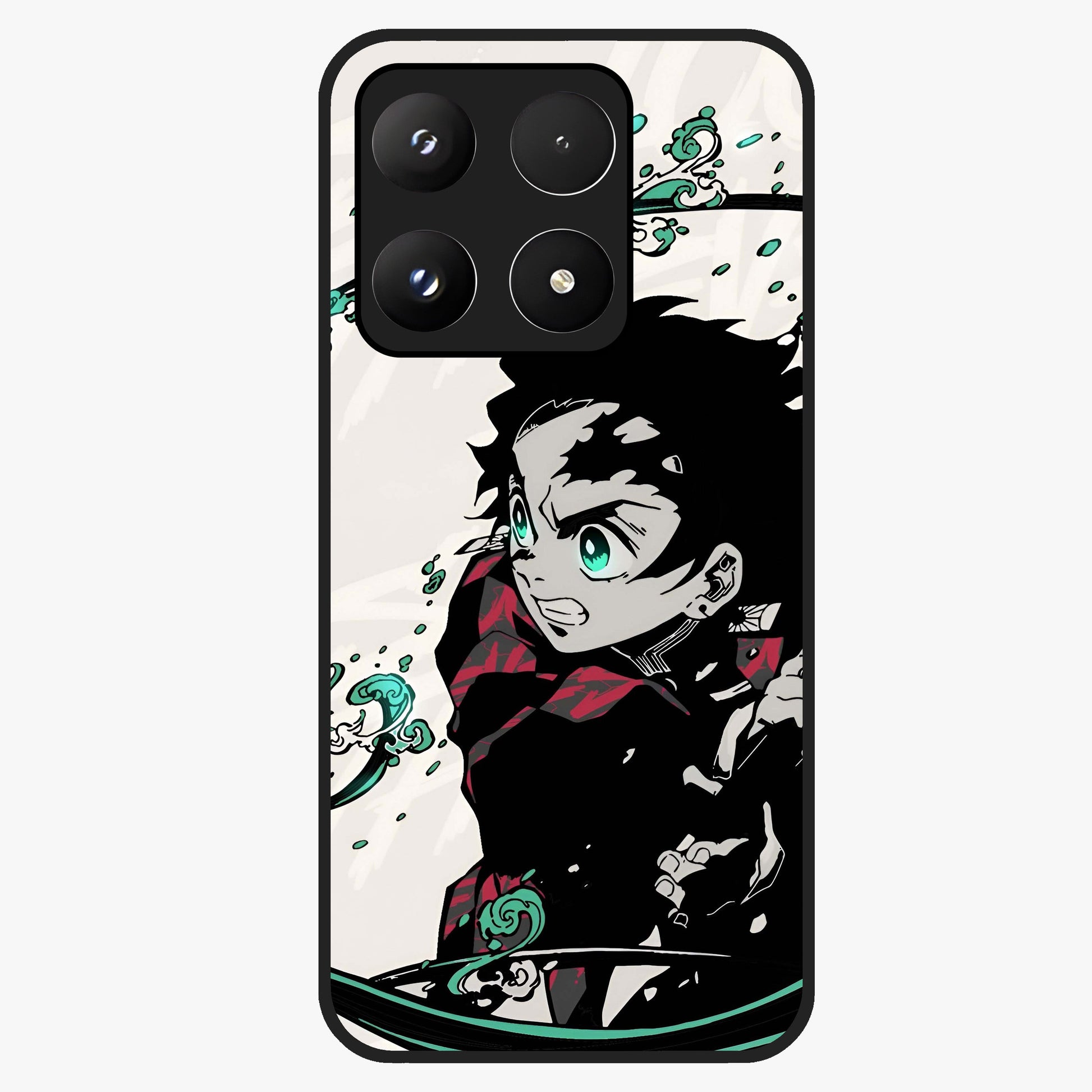 Demon Slayer Glass Case showing flat back view with bold anime inspired artwork and glossy glass finish.