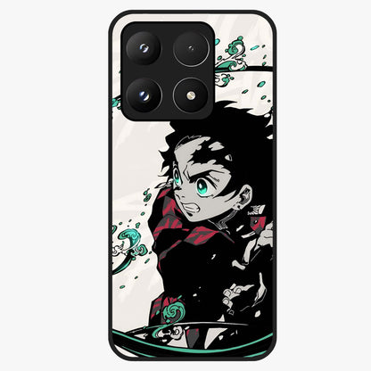 Demon Slayer Glass Case showing flat back view with bold anime inspired artwork and glossy glass finish.