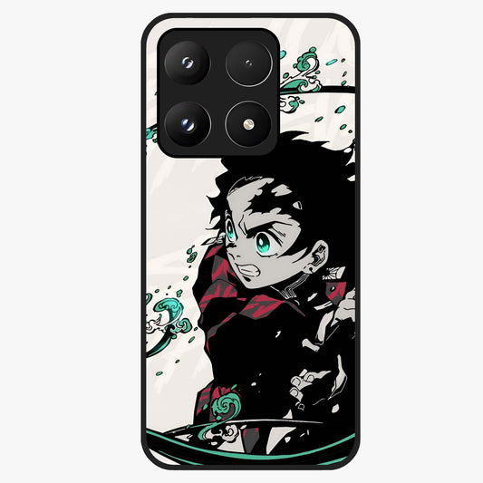 Demon Slayer Glass Case showing flat back view with bold anime inspired artwork and glossy glass finish.